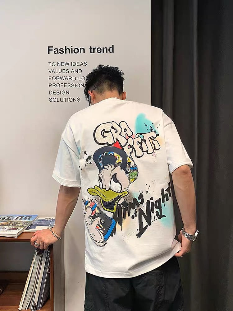Xu Tailang American cartoon graffiti print short-sleeved T-shirt men's summer trendy brand men's cotton half-sleeved hip-hop top