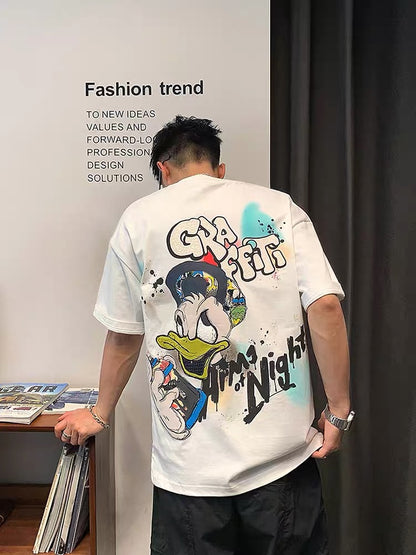 Xu Tailang American cartoon graffiti print short-sleeved T-shirt men's summer trendy brand men's cotton half-sleeved hip-hop top