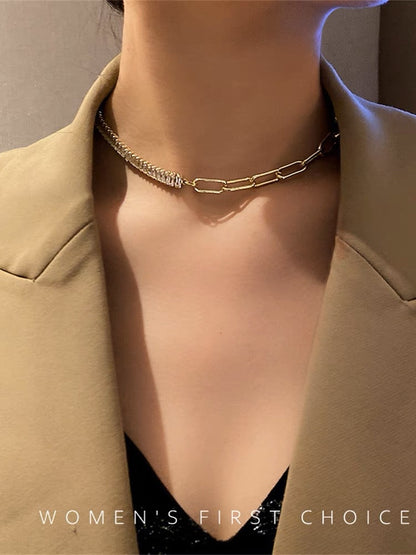 South Korea's Dongdaemun Cold Wind Design Zircon Stitching Necklace Simple Fashion Net Red Temperament Personality Trendy Necklace