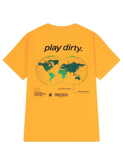 American retro heavyweight pure cotton earth print short-sleeved T-shirt for men and women trendy brand street student couple bottoming T-shirt