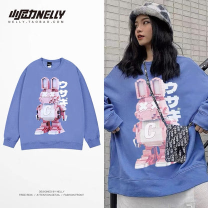 Sweater oversize high street men's spring and autumn 2023 new loose round neck hoodless American trendy brand ins long sleeves (N0927)