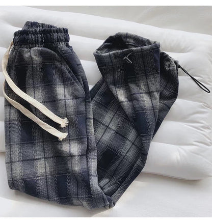 Gentle Thick Plaid Pants Women Autumn and Winter Retro Straight Casual Wide Leg Pants Loose Versatile Slimming Sports Cuff Pants
