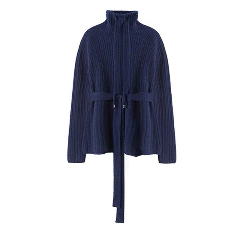 High-end thickened turtleneck lace-up sweater for women 2023 autumn and winter new high-waist hip-covering knitted skirt two-piece set (S0344)