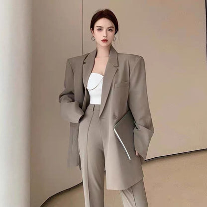 Royal sister-style goddess style early autumn fashion suit suit, western style Internet celebrity hot street high-waisted wide-leg pants two-piece set