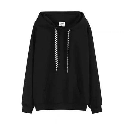 High-end loose drawstring hooded sweatshirt for women 2023 spring and autumn woolen skirt houndstooth skirt two-piece suit (S0343)