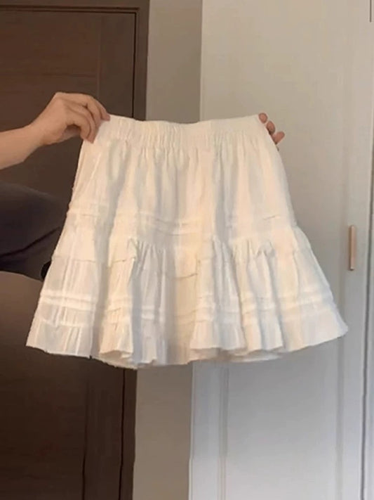 Ballet style white skirt female early autumn 2024 new spring and autumn small cake tutu skirt ruffled short skirt