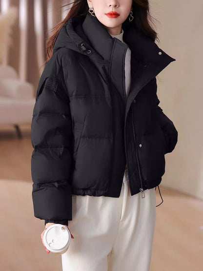 Korean style new loose thickened down jacket women's short hooded fashionable design niche warm bread jacket