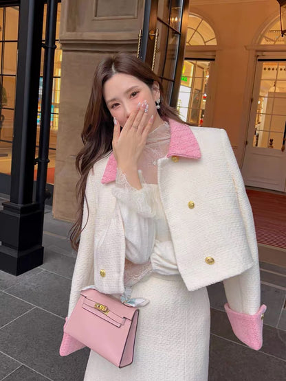Zhang Xinzi [South Korea's daughter] 90 white duck down woolen suit skirt autumn and winter new style two-piece set