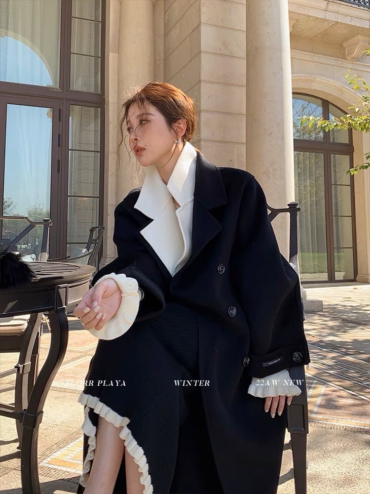 Huahuayuan Florr Playa Twin Flame TwinFlame detachable collar long double-sided woolen coat