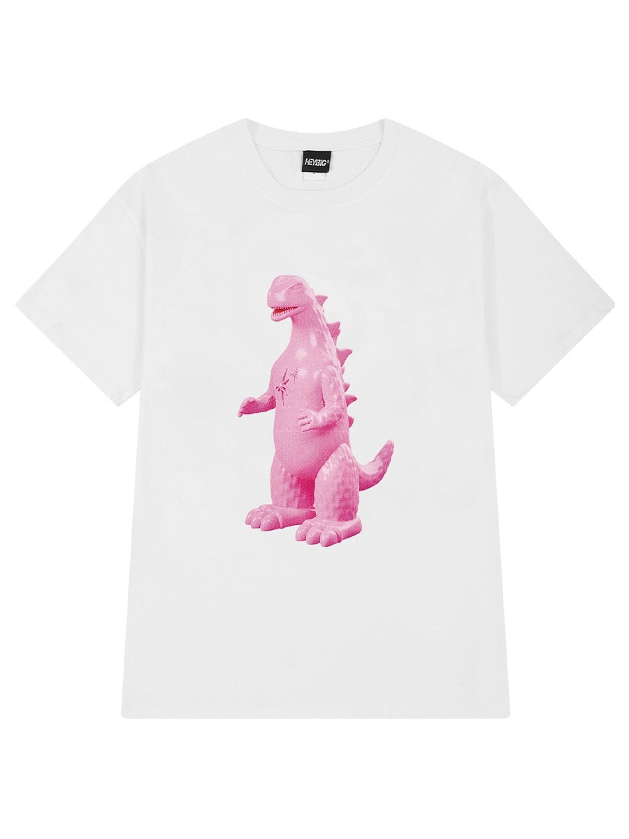 Design dinosaur print age-reducing heavyweight short-sleeved T-shirt for men and women in summer trendy American loose cotton bottoming shirt