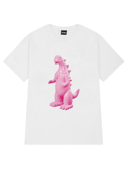 Design dinosaur print age-reducing heavyweight short-sleeved T-shirt for men and women in summer trendy American loose cotton bottoming shirt