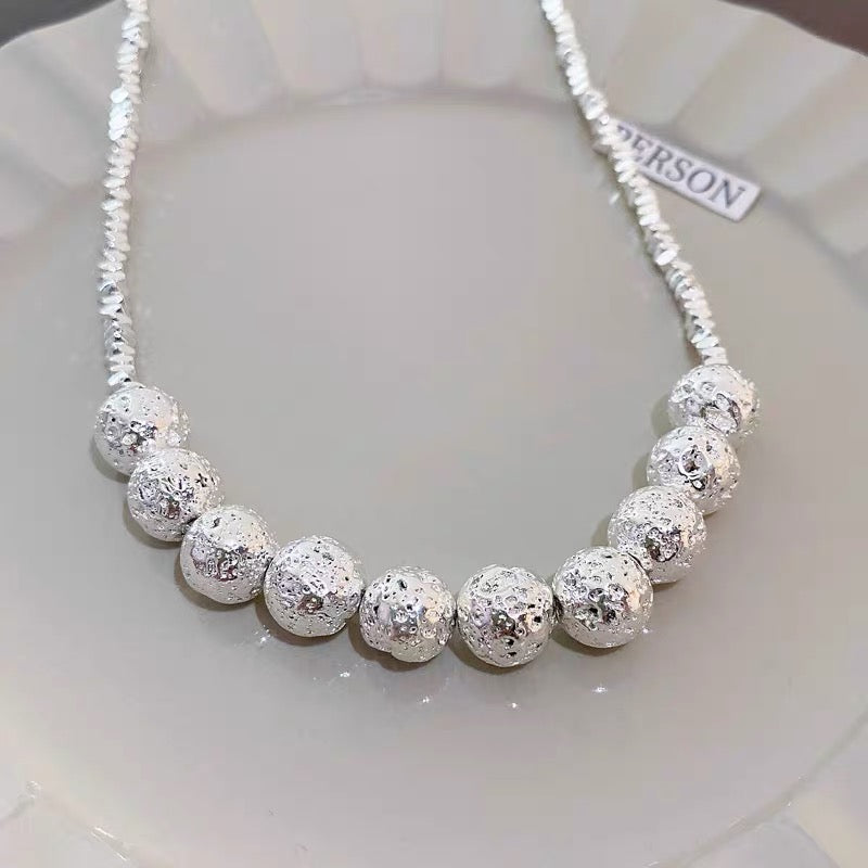 Fashionable and simple ins style round bead broken silver necklace personalized versatile clavicle chain internet celebrity light luxury high-end necklace for women