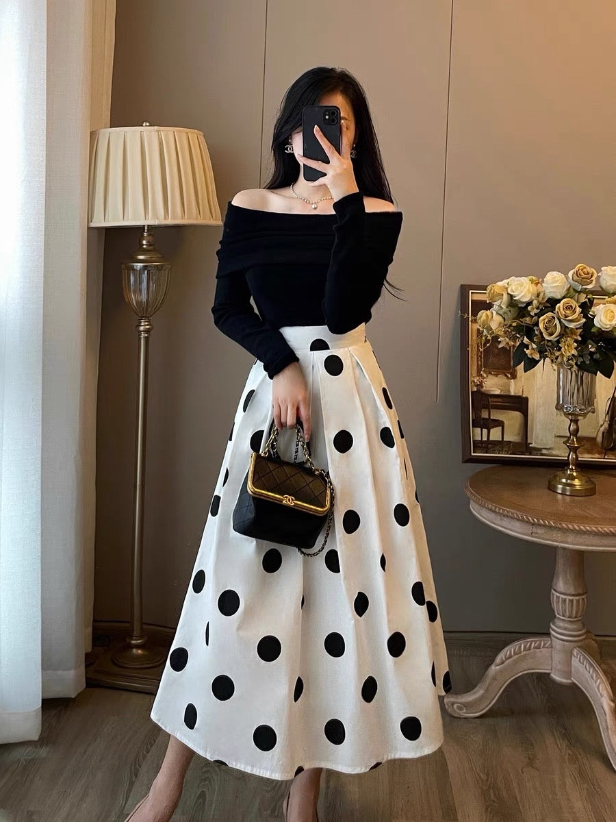 French retro Hepburn style two-piece suit female 2023 autumn new slim black one-shoulder dress female