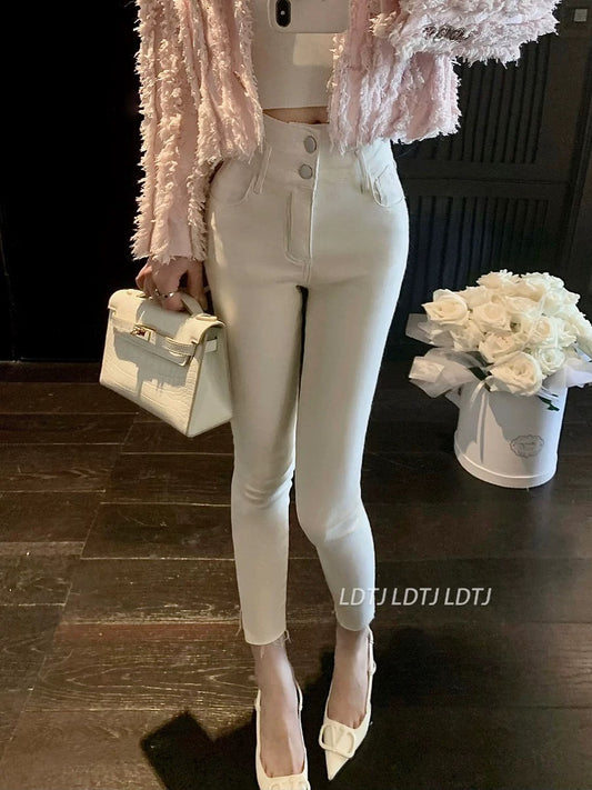LDTJ Haute Couture Pants Spring and Winter New Temperament Celebrity High Waist Slim Slit Slits Casual Stretch Small Feet Nine Points Women