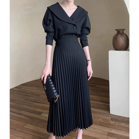 2022 new autumn and winter small a-line high-waist high-quality pleated autumn half-length mid-length skirt for women T3488