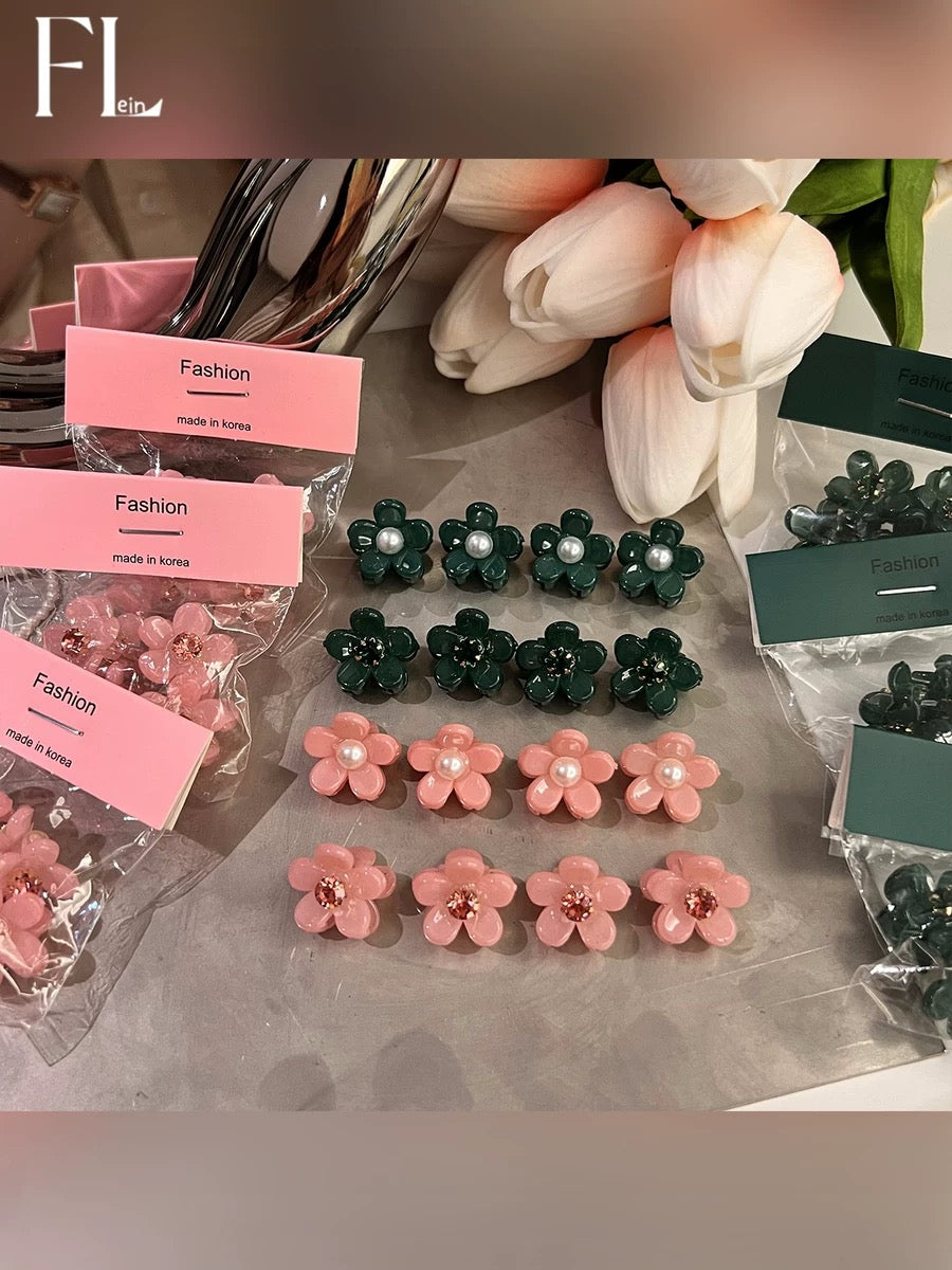 Flower and pearl braided hairpins, forehead bangs, broken hairpins, side clips, small clips, hair accessories, small women's autumn and winter
