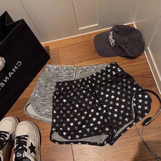 European trendy brand hot diamond five-pointed star casual shorts women's summer thin section high waist niche design sense all-match shorts trendy