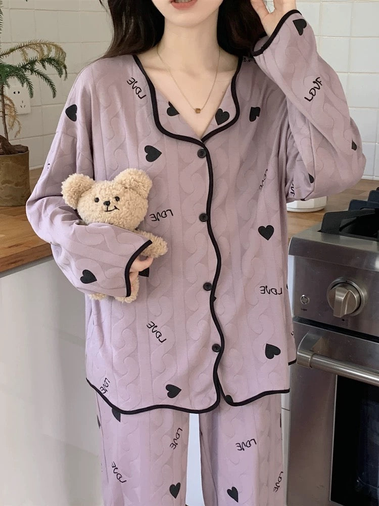 Pajamas for Women Autumn Cardigan Long Sleeves with Breast Pads 2023 New Women's Spring and Autumn Thin Purple Home Clothes Set
