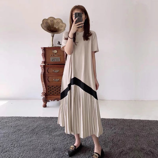 Casual loose dress for women summer 2023 new style goddess style pleated skirt slimming long t-shirt skirt