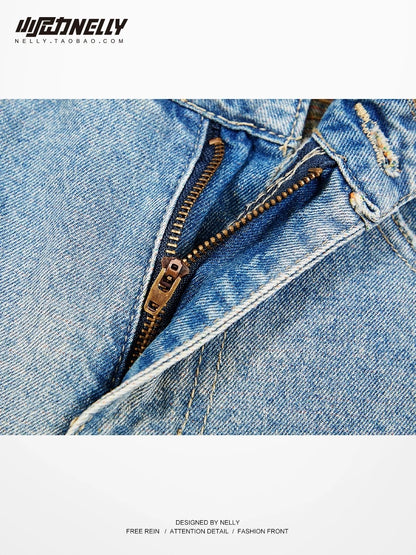 Jeans Men's Yellow Mud Dyeing Pants Summer Thin Section Boys Straight Leg Pants Trend American High Street Men's Casual Trousers