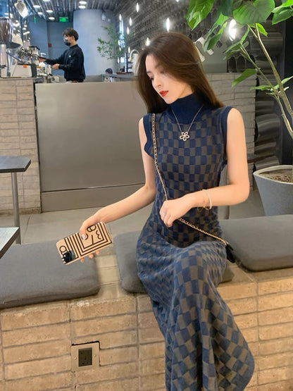 2023 New Summer Women's Design French Retro High-Level Luxury Fashion Socialite Sleeveless Long Dress T3480