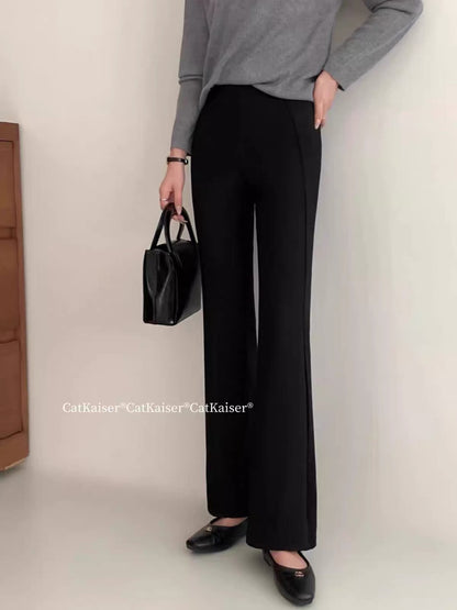 CatKaiser Women's Retro Slim-Fit Black Flared Trousers – Leg-Lengthening & Butt-Lifting Design (New Autumn Collection)