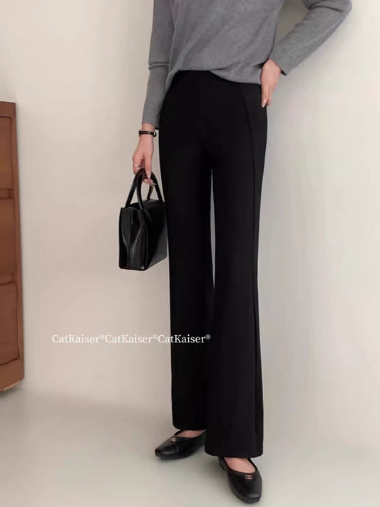 CatKaiser Women's Retro Slim-Fit Black Flared Trousers – Leg-Lengthening & Butt-Lifting Design (New Autumn Collection)
