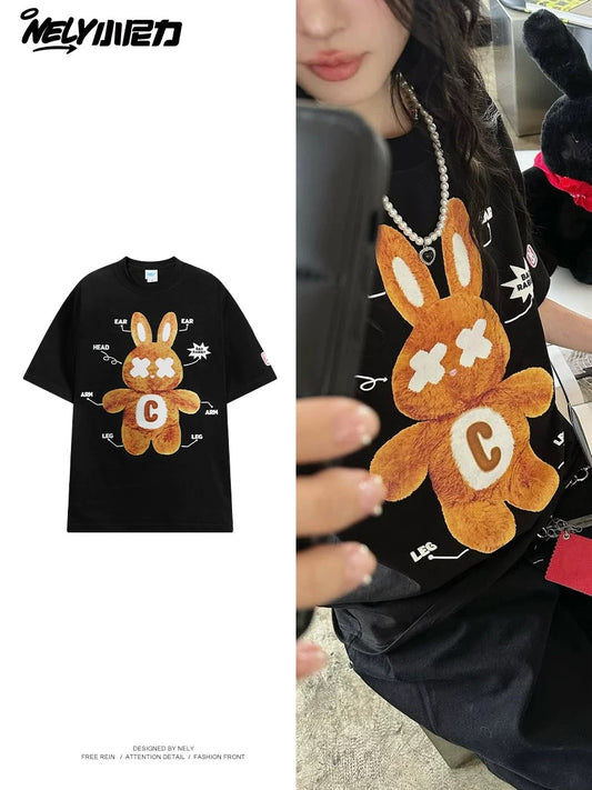 American cartoon cat print round neck short sleeve men and women summer 2025 couple pure cotton t-shirt half sleeve bottoming shirt trend