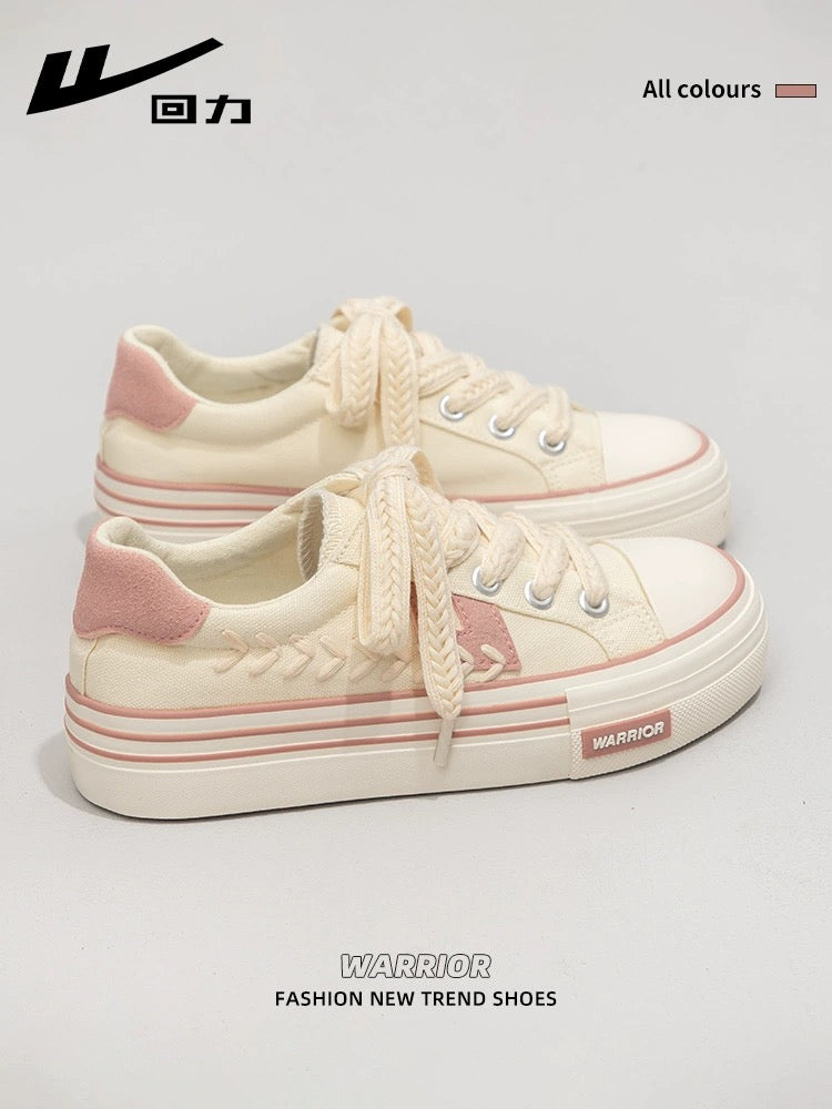 Pull back women's shoes canvas shoes women's 2024 new versatile thick-soled spring white shoes student sports and leisure board shoes