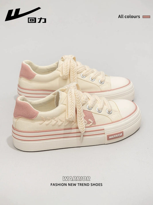 Pull back women's shoes canvas shoes women's 2024 new versatile thick-soled spring white shoes student sports and leisure board shoes