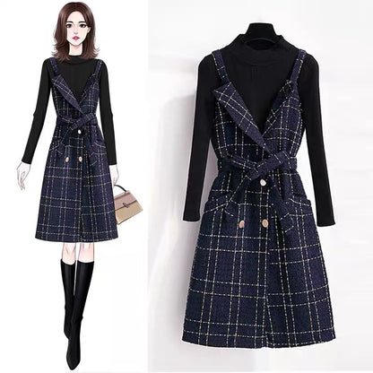 Xiaoxiangfeng suspender dress women's autumn clothing 2023 early autumn new style complete set of temperament two-piece suit