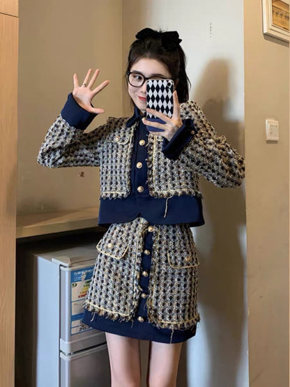 [Original] Xiaoxiangfeng suit 2023 new female early spring celebrity fried street foreign style fashionable spring two-piece suit (S035)
