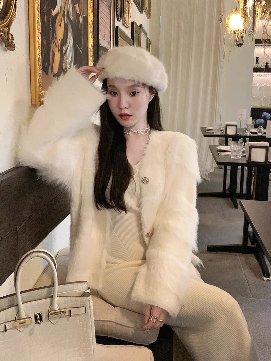GUOGUOWOMEN Guoguojia imitation mink velvet jacket for women 2023 autumn and winter new cardigan fur top (S9974)