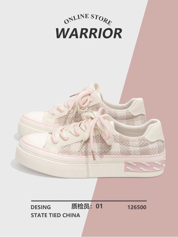 Pull back Sakura Pink Canvas Shoes Women's 2024 Spring New Versatile Casual White Women's Shoes Thick Sole Heightening Plate Shoes