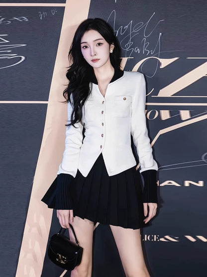 Small fragrant style suit skirt autumn knitted cardigan socialite high-end small dress popular this year beautiful two-piece set for women