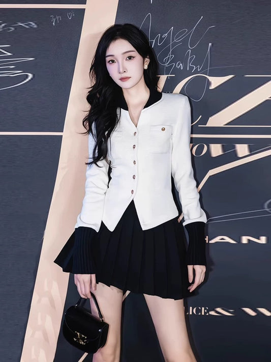 Small fragrant style suit skirt autumn knitted cardigan socialite high-end small dress popular this year beautiful two-piece set for women