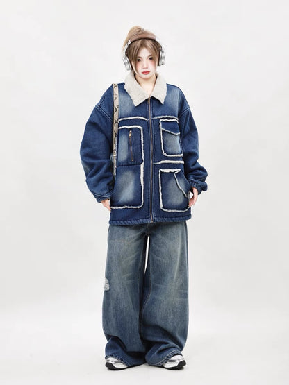 High-end and super good-looking 2023 new loose denim cotton-padded clothes for women winter thickened lamb wool coats and cotton-padded jackets A3343