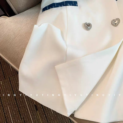 French style high-end age-reducing navy collar white dress for women summer slimming puff sleeves first love A-line skirt (V01)