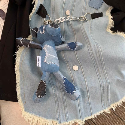 Short-sleeved women's 2023 new summer style irregular denim splicing slimming slim temperament mid-length top ins trend