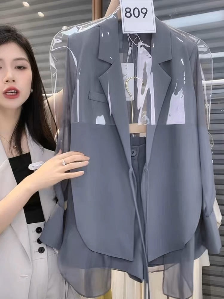 Autumn thin suit shorts suit women's high-end light luxury women's casual early autumn small fragrance style suit two-piece set