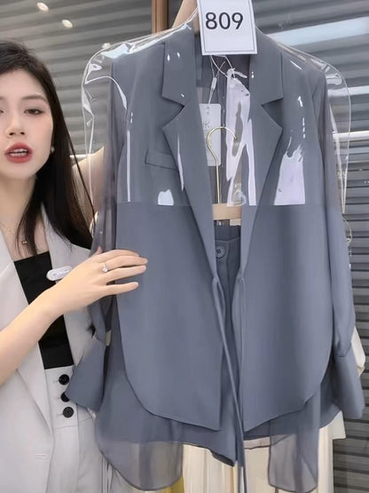 Autumn thin suit shorts suit women's high-end light luxury women's casual early autumn small fragrance style suit two-piece set