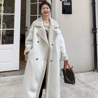 2023 new winter lamb wool coat women's fur all-in-one coat mid-length high-end loose thickened cotton coat