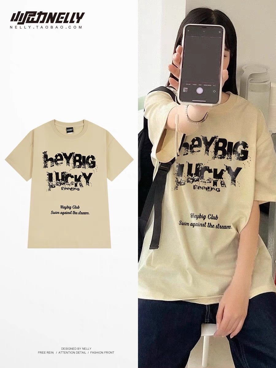 Summer 2023 new heavy cotton loose short-sleeved t-shirt men's trend American retro all-match half-sleeved ins top