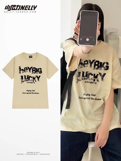 Summer 2023 new heavy cotton loose short-sleeved t-shirt men's trend American retro all-match half-sleeved ins top