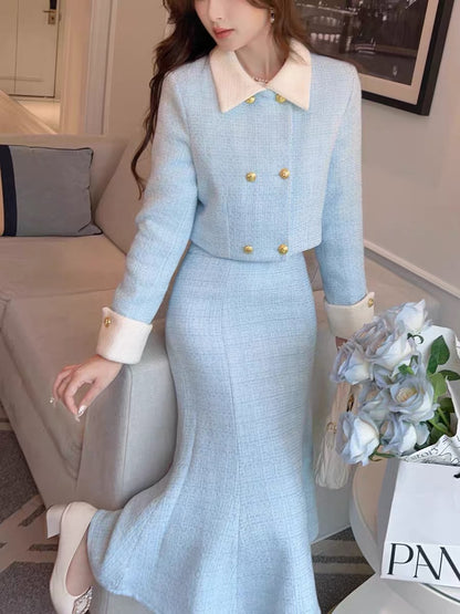 Zhang Xinzi [South Korea's daughter] 90 white duck down woolen suit skirt autumn and winter new style two-piece set