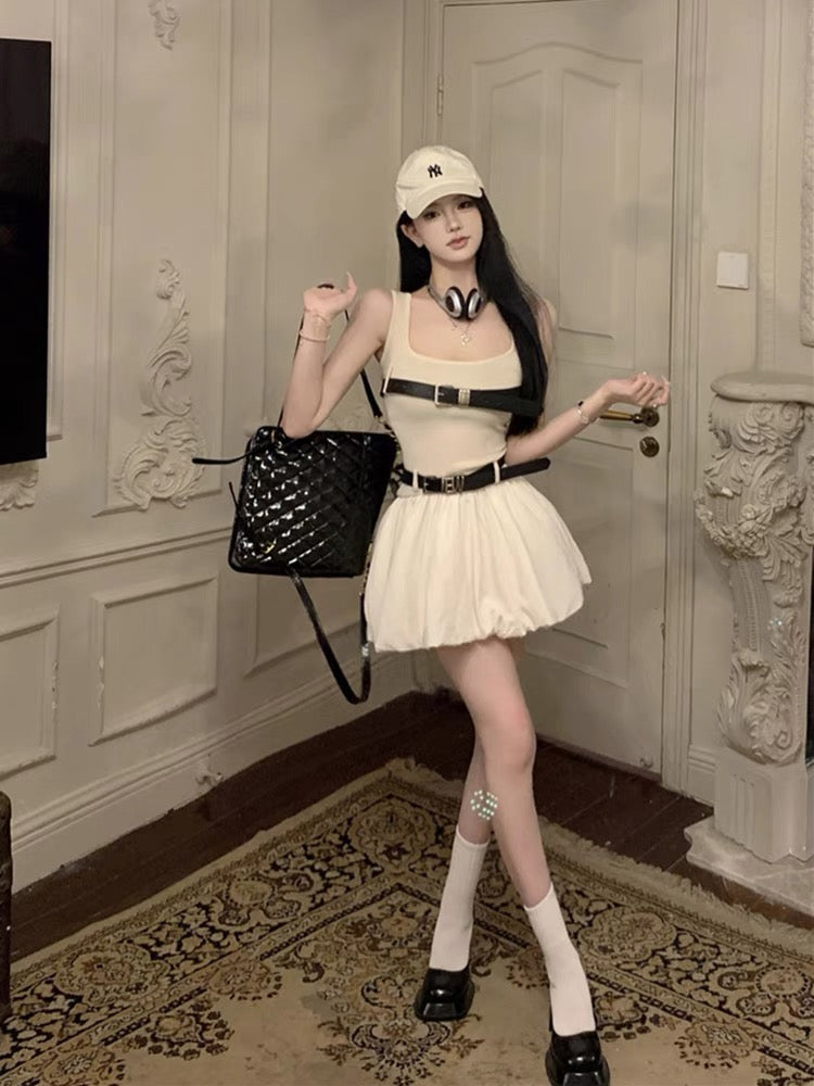 College style sling dress female summer small French bud tutu skirt pure desire pleated tube top vest skirt