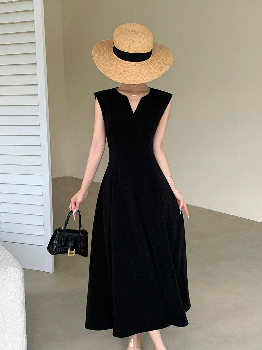 FT GUOGE Guoge's black dress 2024 summer new style waist slimming temperament goddess style commuter long skirt