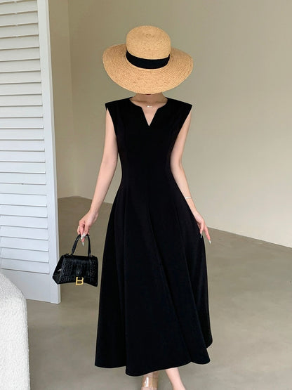 FT GUOGE Guoge's black dress 2024 summer new style waist slimming temperament goddess style commuter long skirt