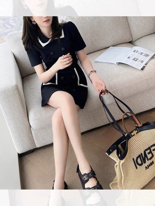 2023 Temperament Little Black Dress Hepburn Style French Retro Small Fragrance Dress Women Summer Small Professional Suit Dress (D027)