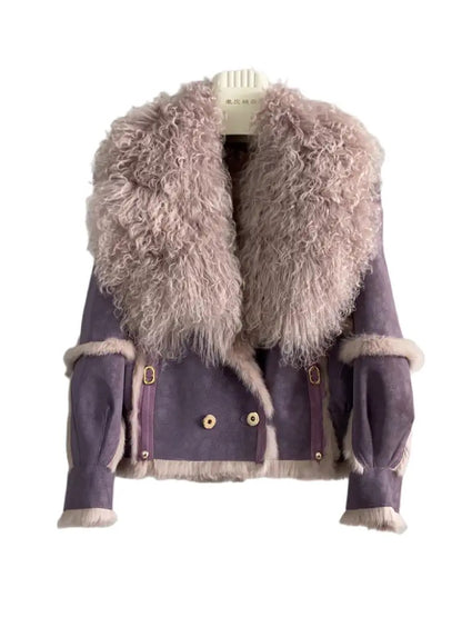 Haining's new rabbit fur natural fur all-in-one motorcycle wind beach wool fur collar foreign style new style women's winter light luxury women T3464